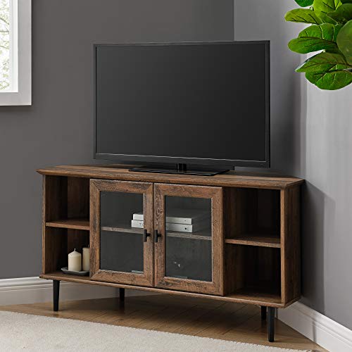 Walker Edison Modern Wood Corner TV Stand with Glass Doors, 48 Inch, Rustic Oak Y4496