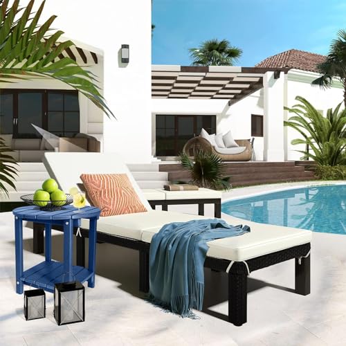 Adirondack Round Outdoor Side Table 2-Tier HDPE Patio End Table (Teak) E9066