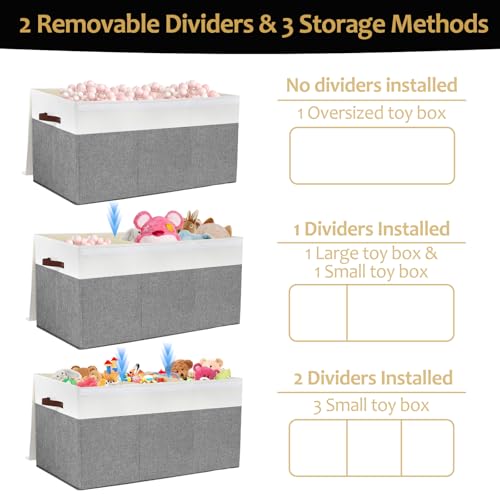Large Toy Storage Box with Lid and Dividers for Kids, Beige and White X95078