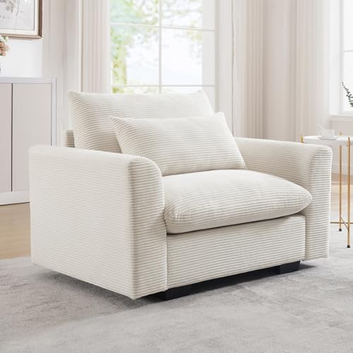SLEERWAY Oversized Accent Chair with Lumbar Pillow, Corduroy, Brown U642730