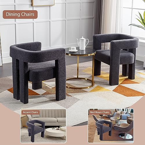 Modern Boucle Dining Chair Set of 4, Sherpa Barrel Accent Chairs Upholstered Armchair, Green W63784
