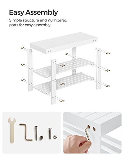 SONGMICS 3-Tier Bamboo Shoe Rack Bench, Entryway Storage, Ink Black X802