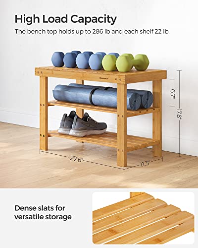 SONGMICS 3-Tier Bamboo Shoe Rack Bench, Entryway Storage, Ink Black X802