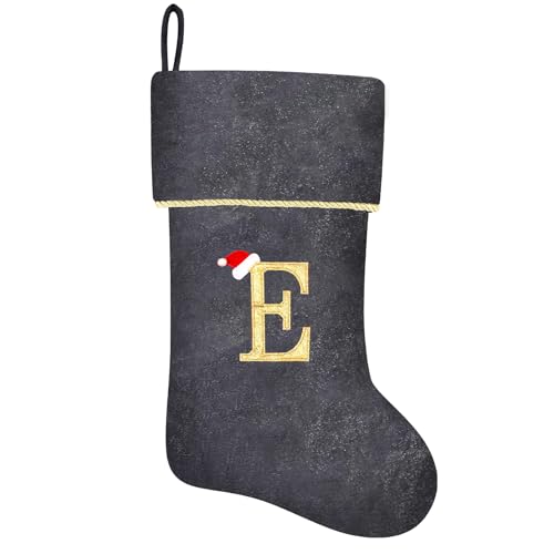 20 Inches Initial Monogram Blue Velvet Christmas Stocking with Gold Trim U394