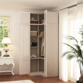 Homsee L-Shape Armoire Wardrobe Closet with Frosted Glass Doors, Hanging Bar & Shelves, Wooden Closet Storage Cabinet with Top Cabinet for Bedroom, Warm Grey (35.4”L x 35.4”W x 86.6”H)