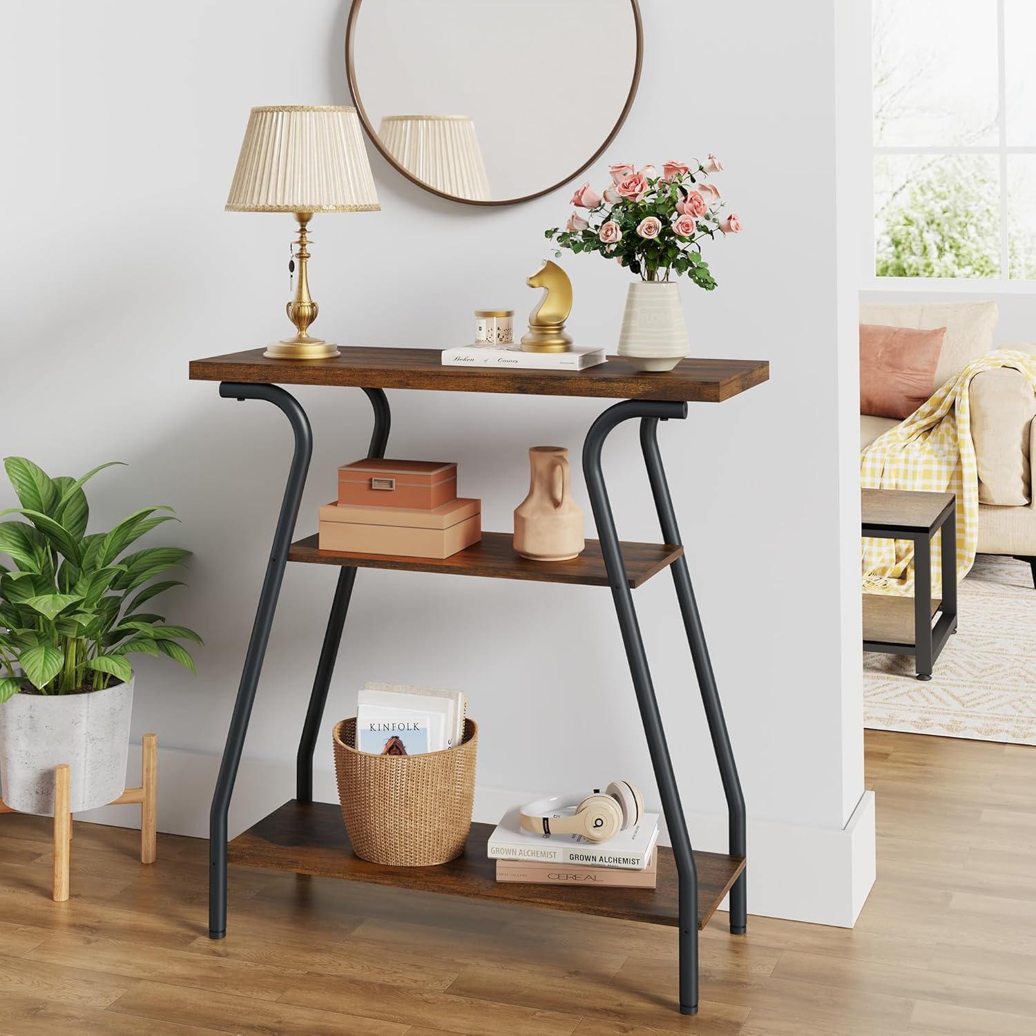 Narrow Console Table 3 Tier Entryway Table with Storage Shelves Industrial Farmhouse Sofa Table Q853033