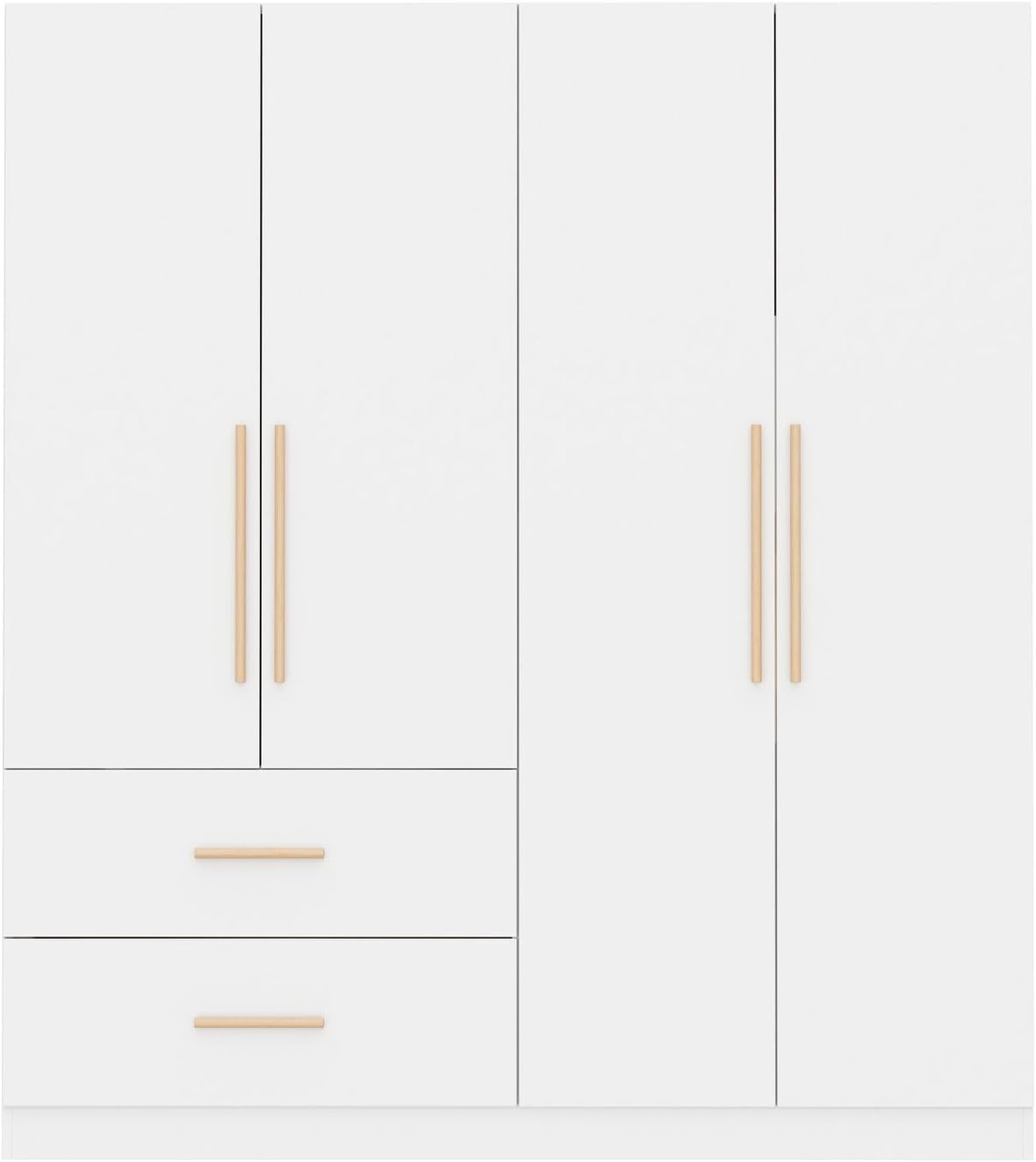 Tall Wooden Wardrobe Armoire 4-Door 2-Drawer White L364713