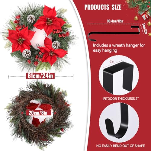 24 Inch Christmas Wreath with Red Bow for Front Door C225