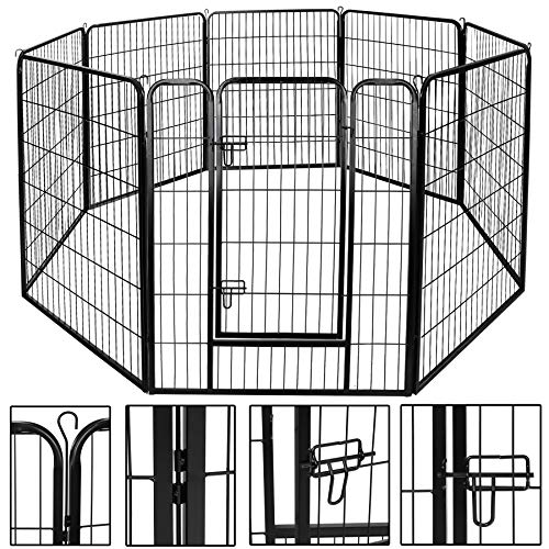 LEMY 16 Panels 32 in Metal Pet Playpen with Door, Black N86004