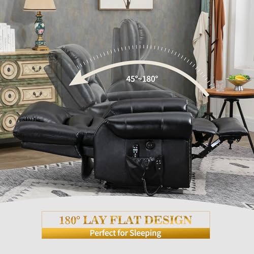 Dual Motor Power Lift Recliner Chair with Massage and Heat, Faux Leather, Brown V8458