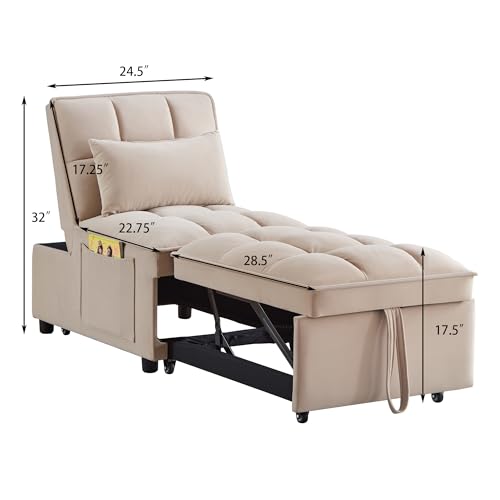 Sleeper Chair Bed 4-in-1 Folding Convertible Sofa with Adjustable Backrest, Velvet, Taupe Z8550