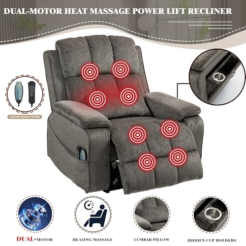 Lift Chair Recliner with Massage and Heat, Heavy Duty for Seniors, Brown V12888