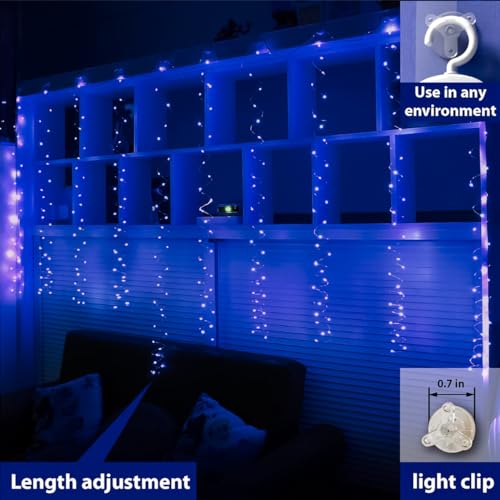 ZSJWL 2 Pack Curtain Lights, 300 LED Warm White with Remote, 9.8 × 9.8 Ft for Bedroom Window G2485