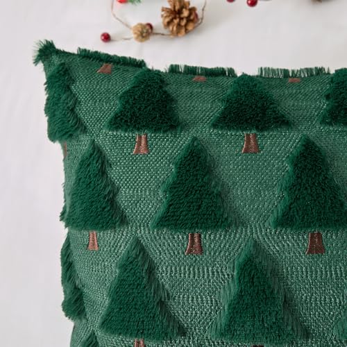 UGASA Star Christmas Decorative Pillow Covers 18x18 Inch Set of 2 Dark Green Q9265