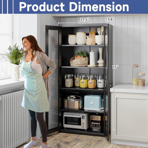 Metal Storage Cabinet with Doors and Shelves, 71" Locking Steel, White L799