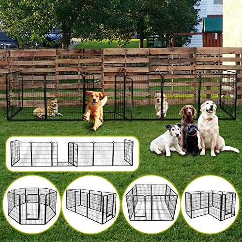 LEMY 16 Panels 32 in Metal Pet Playpen with Door, Black N86004