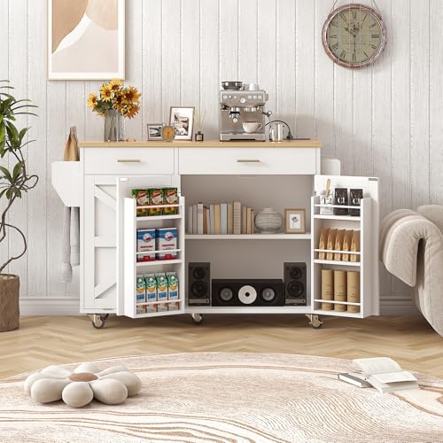 51.8" Kitchen Island Cart with Trash Can Storage and Power Outlet K195612