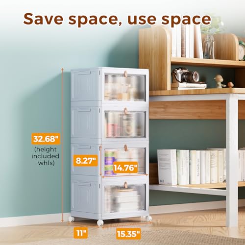 4 Tier Stackable Storage Bins with Lid and Wheels, Grey P84827