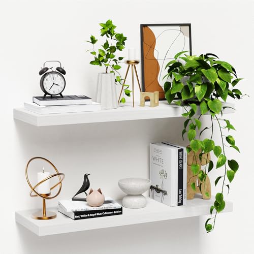 Floating Shelves for Wall, Nature Wood Wall Shelf Set of 3, 16" Wall Mounted Floating Shelf for Kitchen, Living Room, Bedroom, Bathroom Storage, Book Shelf for Wall Home Decor, Frame Display