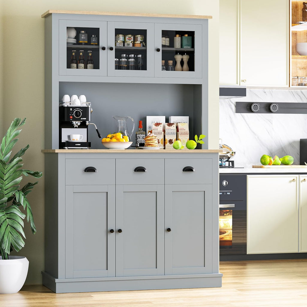 MU 71" Kitchen Hutch Storage Cabinet with Countertop, Grey P72649