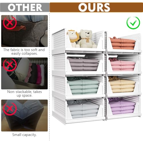 SNSLXH 5 Pack Stackable Closet Storage Basket, Foldable Closet Organizer, White W8950