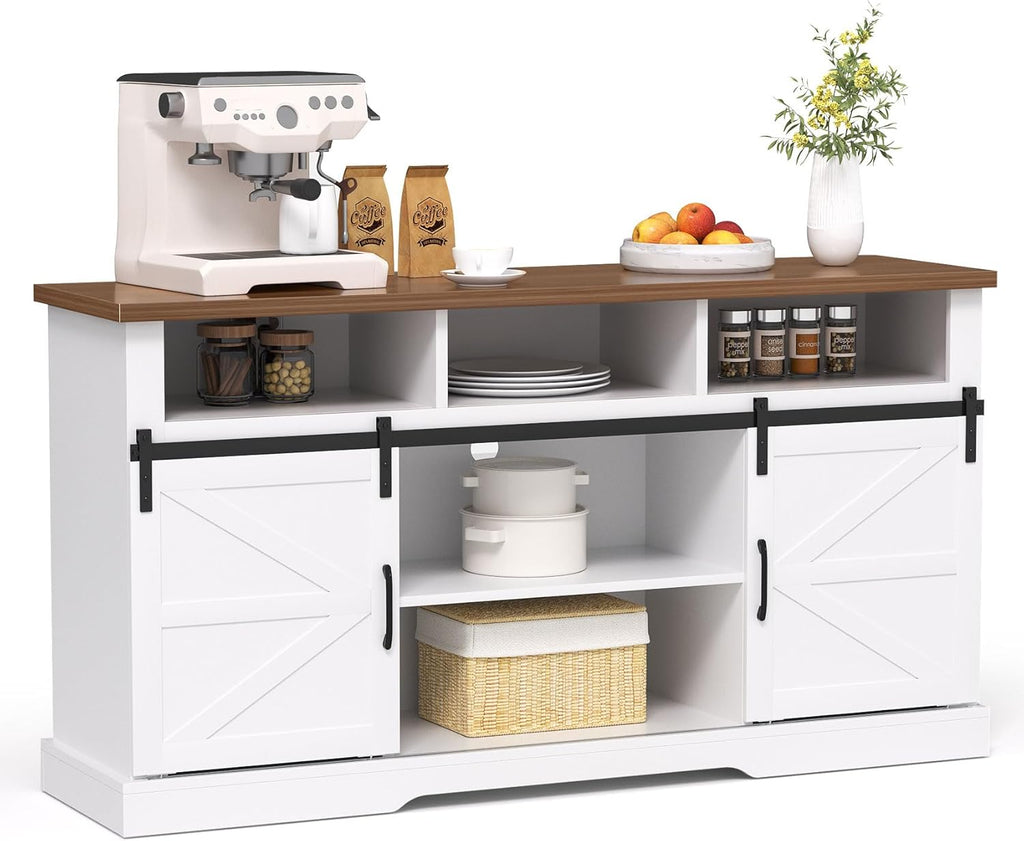 Farmhouse Coffee Bar Cabinet with Sliding Barn Door, White H579601