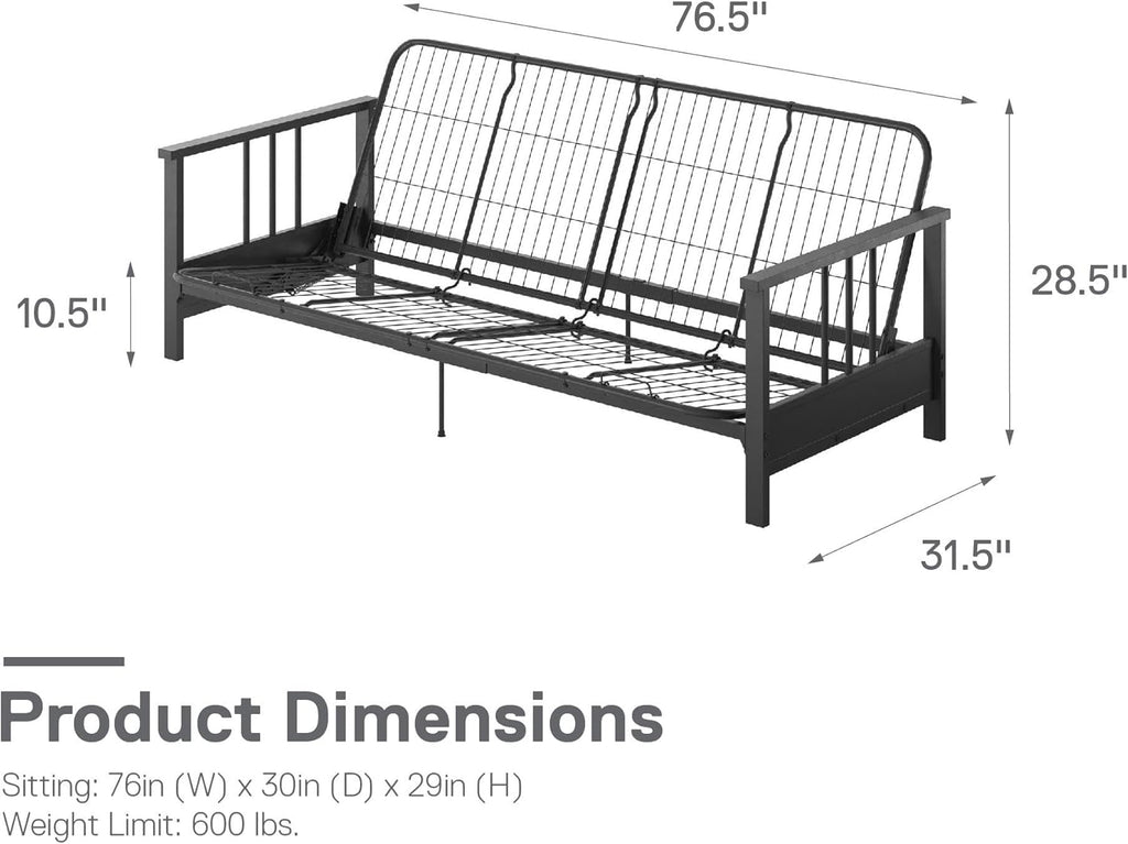 REALROOMS Bretta Contemporary Black Metal Arm Futon Frame D627