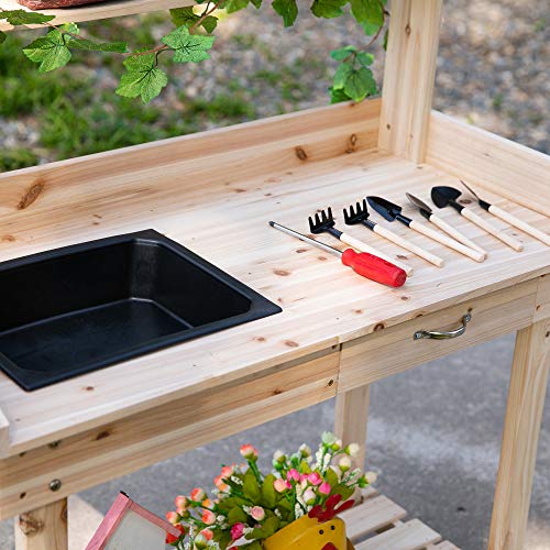 Outsunny 36" Wooden Potting Bench Work Table with Sink and Storage, Brown O683