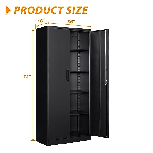Metal Storage Cabinet with Doors and Shelves, 71" Locking Steel, White L799
