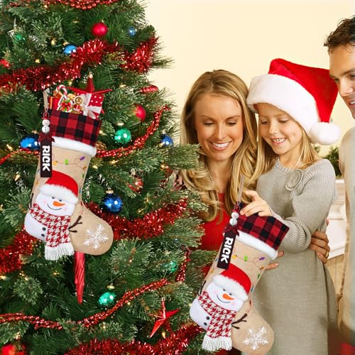 DEMIUKO 3PCS Christmas Stockings with Name Tags Snowman Santa Penguin F6894
