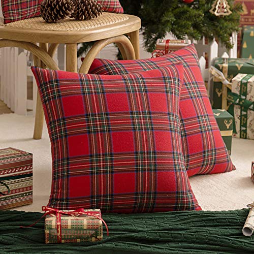 Pack of 2 Christmas Plaid Throw Pillow Covers Green 20x20 Inches U98072