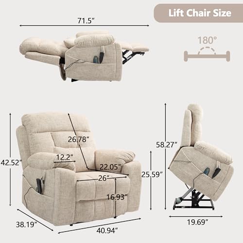 Power Lift Chair Recliner with Massage and Heat for Adults, Dual Motor H2507