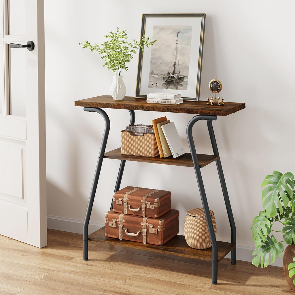 Narrow Console Table 3 Tier Entryway Table with Storage Shelves Industrial Farmhouse Sofa Table Q853033