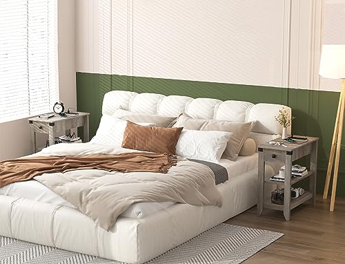 Fameill End Tables Set of 2, Narrow Side Table with Charging Station, Rustic Grey X913791