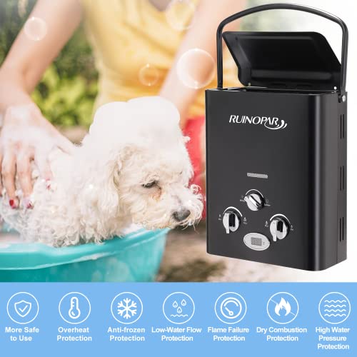Portable Propane Tankless Water Heater 6L for RV Camping Boat Cabin Black S620171