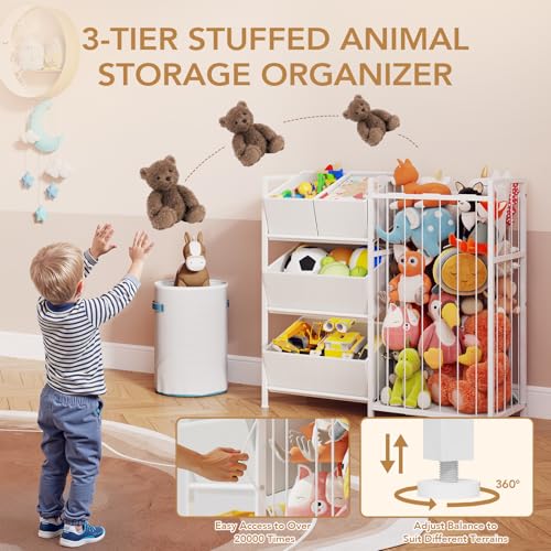 BBLIKE Stuffed Animal Storage Organizer with 4 Removable Bins, Pink D671279