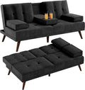 Shintenchi 60" Small Loveseat, 3 in 1 Cute Convertible Sofa Bed, Modern Futon Recliner Sleeper w/2 Cup Holder, Upholstered Folding Couch for Small Space, Black
