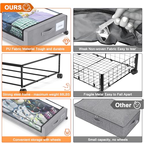 Under Bed Storage with Wheels, 2-Pack XXL 60L Metal Drawer, Black S2866