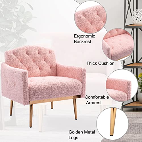 SSLine Velvet Accent Chair with Golden Metal Legs, Rose Red M89596