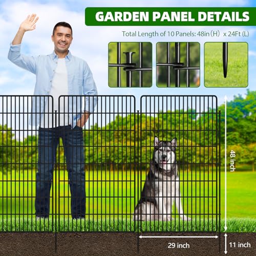 10 Panels Garden Fencing Animal Barrier, 33in x 24ft Rustproof Dog Fence W482439