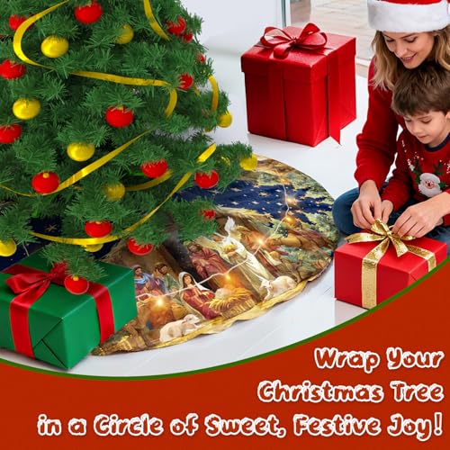 Christmas Tree Skirt 36 Inch with Snowman Reindeer Santa Snowflake L183244