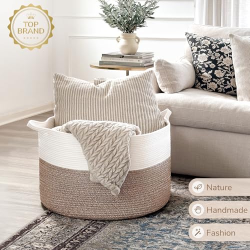 INDRESSME Large Cotton Rope Storage Basket with Handles, 90L Grey R37552