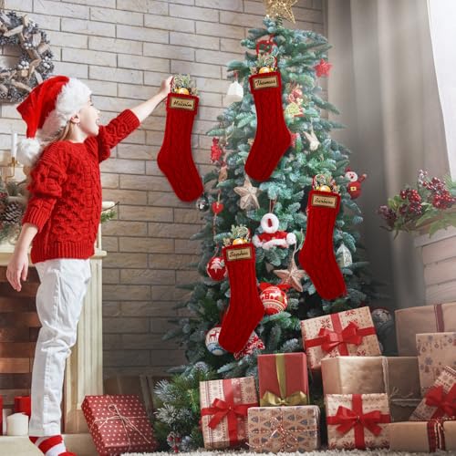 4PACK Christmas Stockings 18Inches Cable Knitted with Name Tags Red White U8263