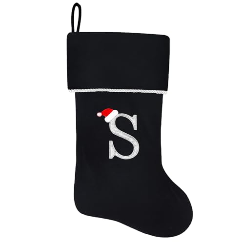 20 Inches Initial Monogram Blue Velvet Christmas Stocking with Gold Trim U394