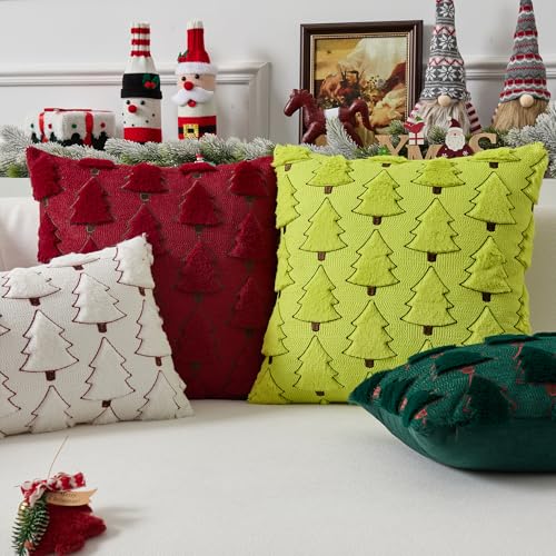UGASA Star Christmas Decorative Pillow Covers 18x18 Inch Set of 2 Dark Green Q9265
