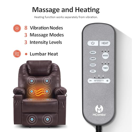 MCombo Power Lift Recliner Chair for Elderly with Heat and Massage, Faux Leather, Black V60394