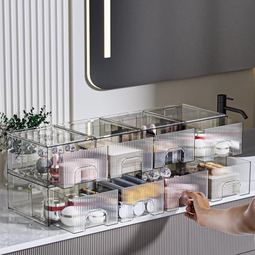 ZHIAI 3 Pack Clear Stackable Acrylic Cosmetic Organizer with Drawers N472