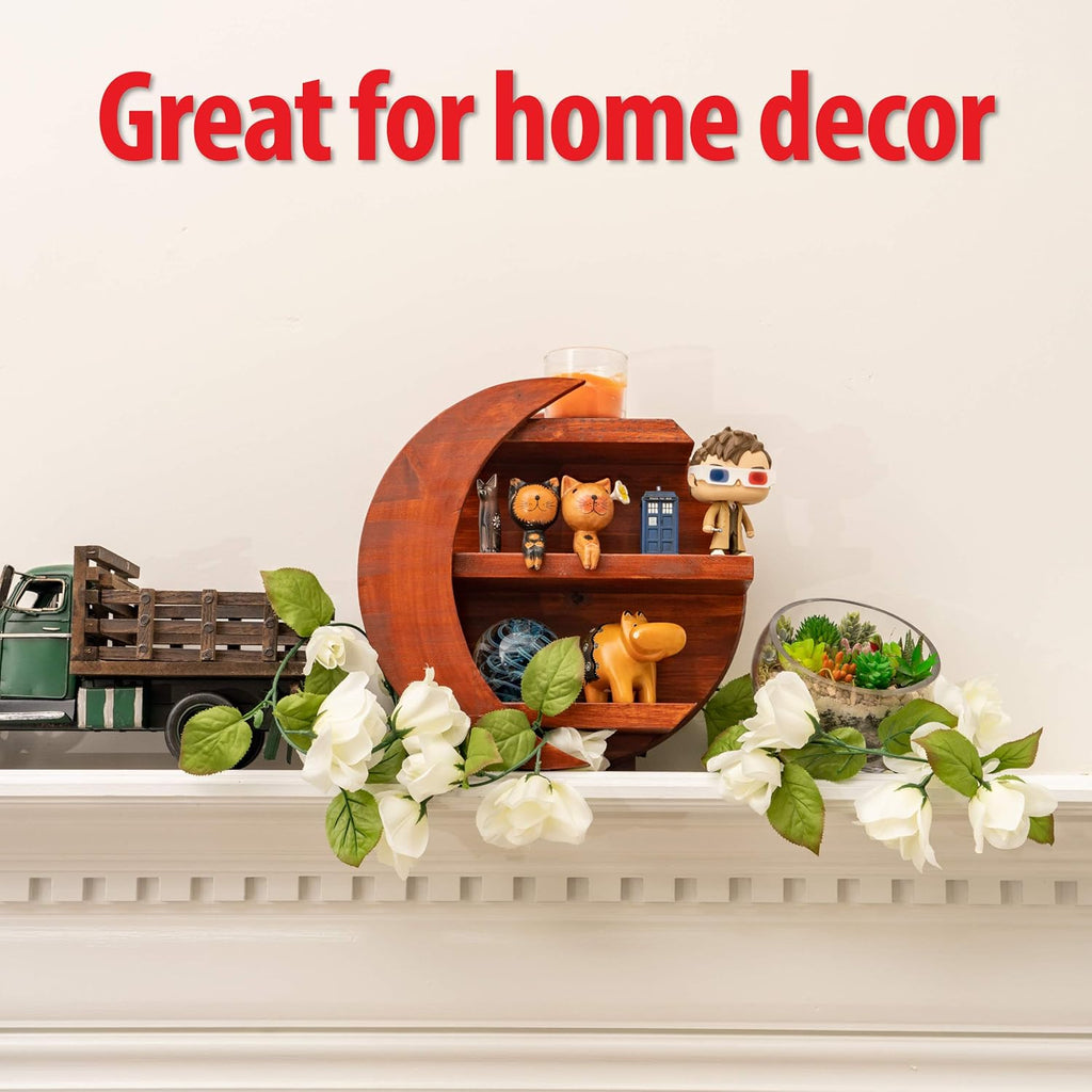 CHAMAMA Moon Shelf, Boho Wooden Wall Decor for Crystals R3590