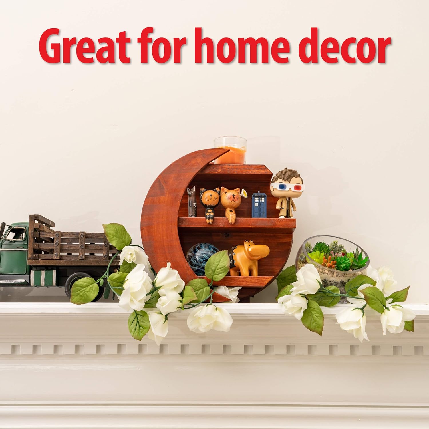 CHAMAMA Moon Shelf, Boho Wooden Wall Decor for Crystals R3590
