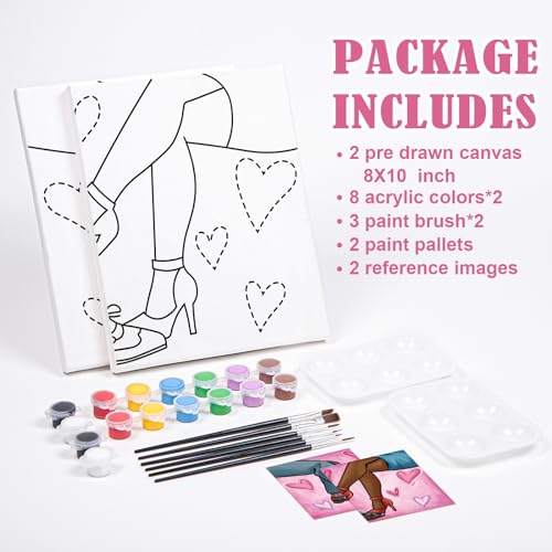VOCHIC 2 Pack Sip and Paint Kit, Pre Drawn Canvas for Adults, Couple Shoes Love Theme S8145